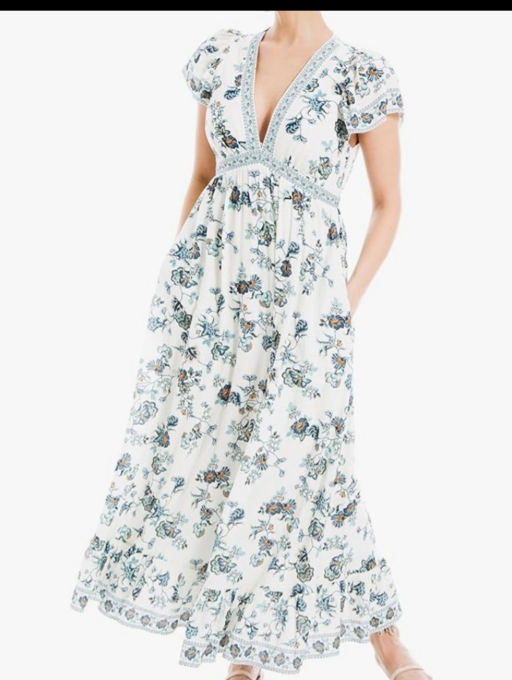 Max Studio Women's White Floral Midi Dress. Size XL